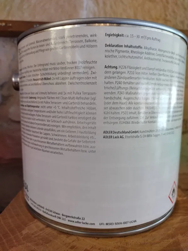 Adler Pullex Terrassen- und Gartenöl Bangkirai 750 ml