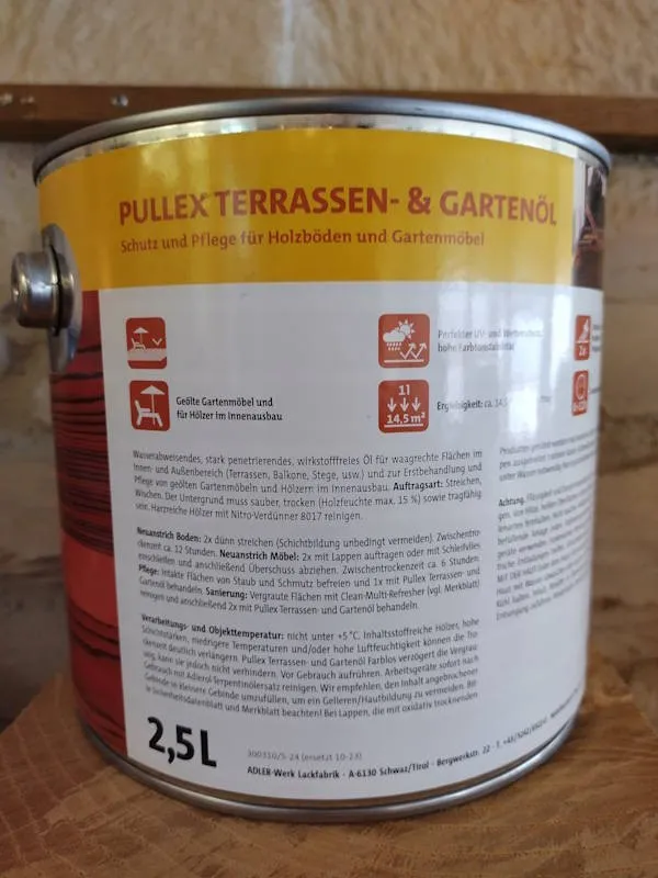 Adler Pullex Terrassen- und Gartenöl Teak 2,5 Liter